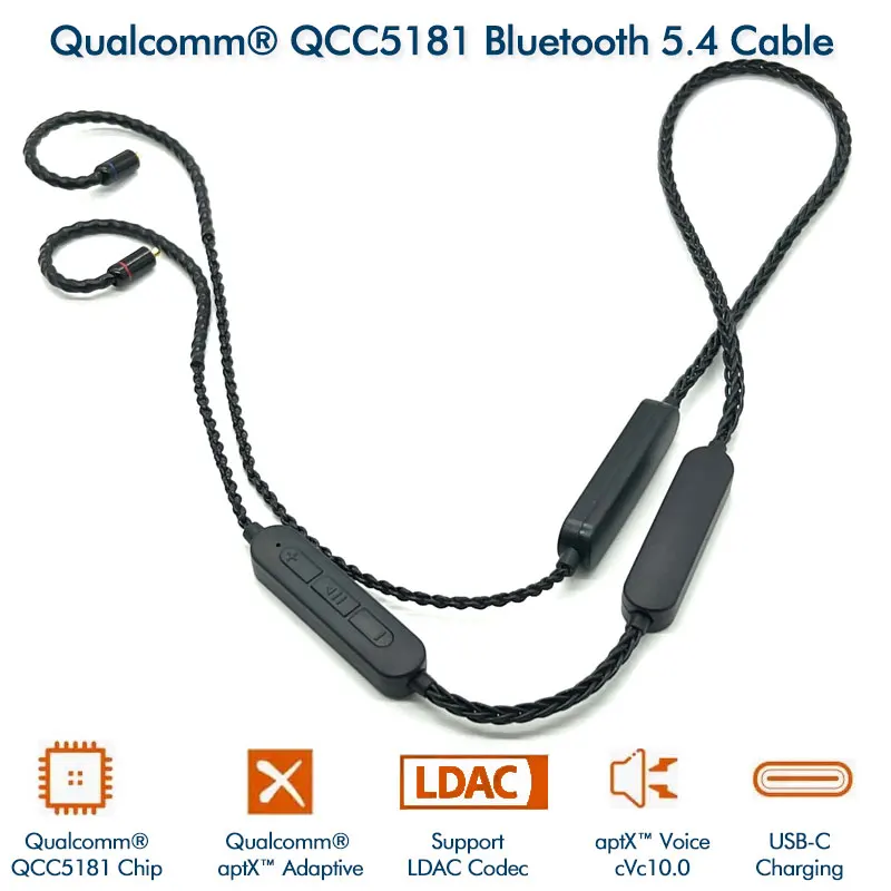 Безжична Bluetooth Съвместим кабел 5.4 LDAC QCC5181 aptX Без загуба, Адаптивно Hi-Fi, Подвижни Штекерный кабел MMCX QDC N5005 IE900 IE80 . ' - ' . 0