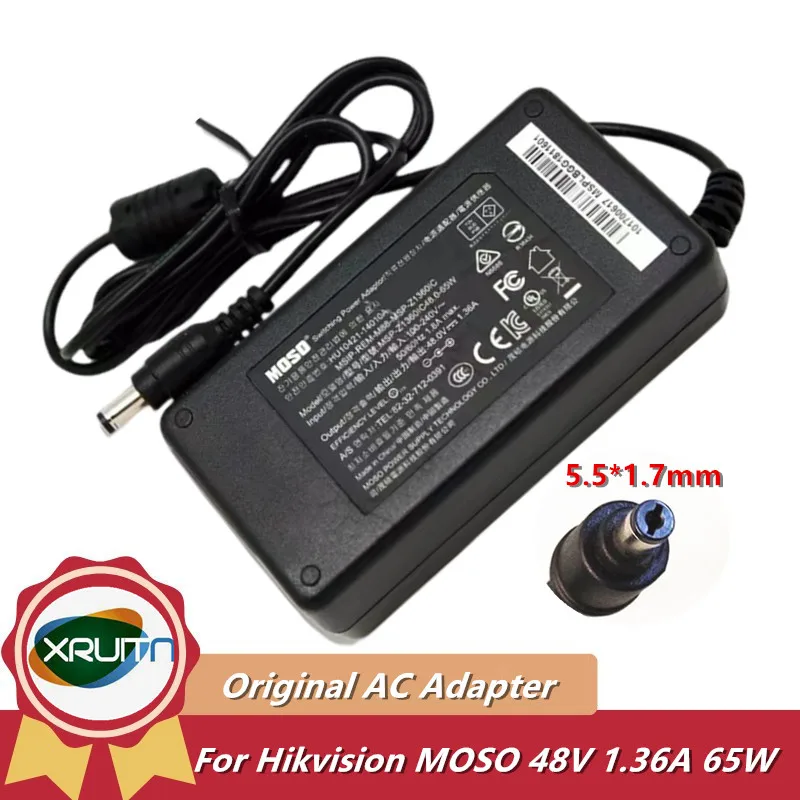 Оригинален MOSO 48V 1.36 A 65W Адаптер ac Зарядно устройство За Видео Hikvision POE захранване на МПП-Z1360IC48.0-65W HU10421-14010A . ' - ' . 0