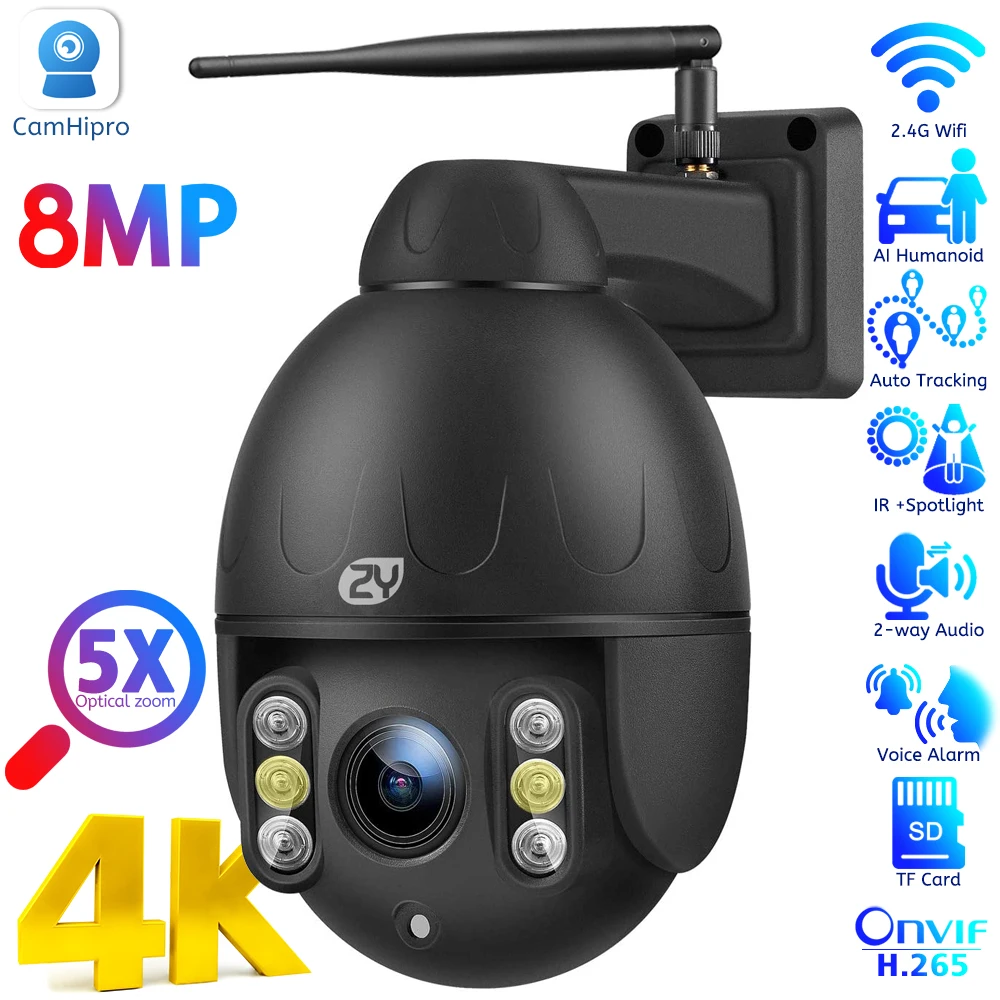 4K 8MP Wifi Камера за видеонаблюдение Външна с 5-Кратно Оптично Увеличение, Гуманоидная Отслеживающая Скорост, Куполна PTZ камера, Цветна Нощен IP Камера CamHipro . ' - ' . 0