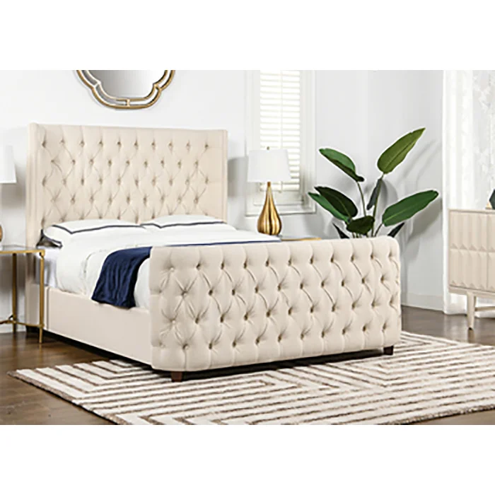Дизайнерски мебели за спалня от ленена тъкан с високо таблата, луксозна дървена квадратна легло King Size . ' - ' . 0