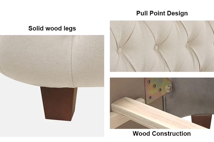 Дизайнерски мебели за спалня от ленена тъкан с високо таблата, луксозна дървена квадратна легло King Size . ' - ' . 4