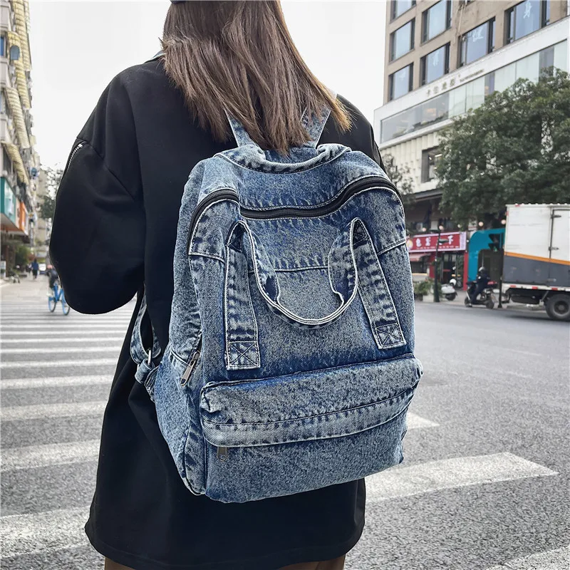 Нов Деним женски раница в Ретро стил, Пътна чанта, раница с Голям капацитет, ученически чанти за студенти за момичета, Rugtas . ' - ' . 0