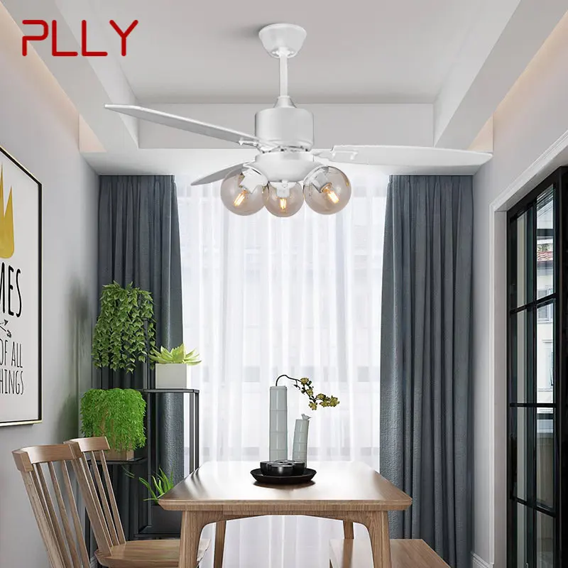 Модерен вентилатор на тавана PLLY с подсветка, креативна стъклена лампа Nordic с дистанционно управление на Белия цвят за дома, хол, Спалня . ' - ' . 0