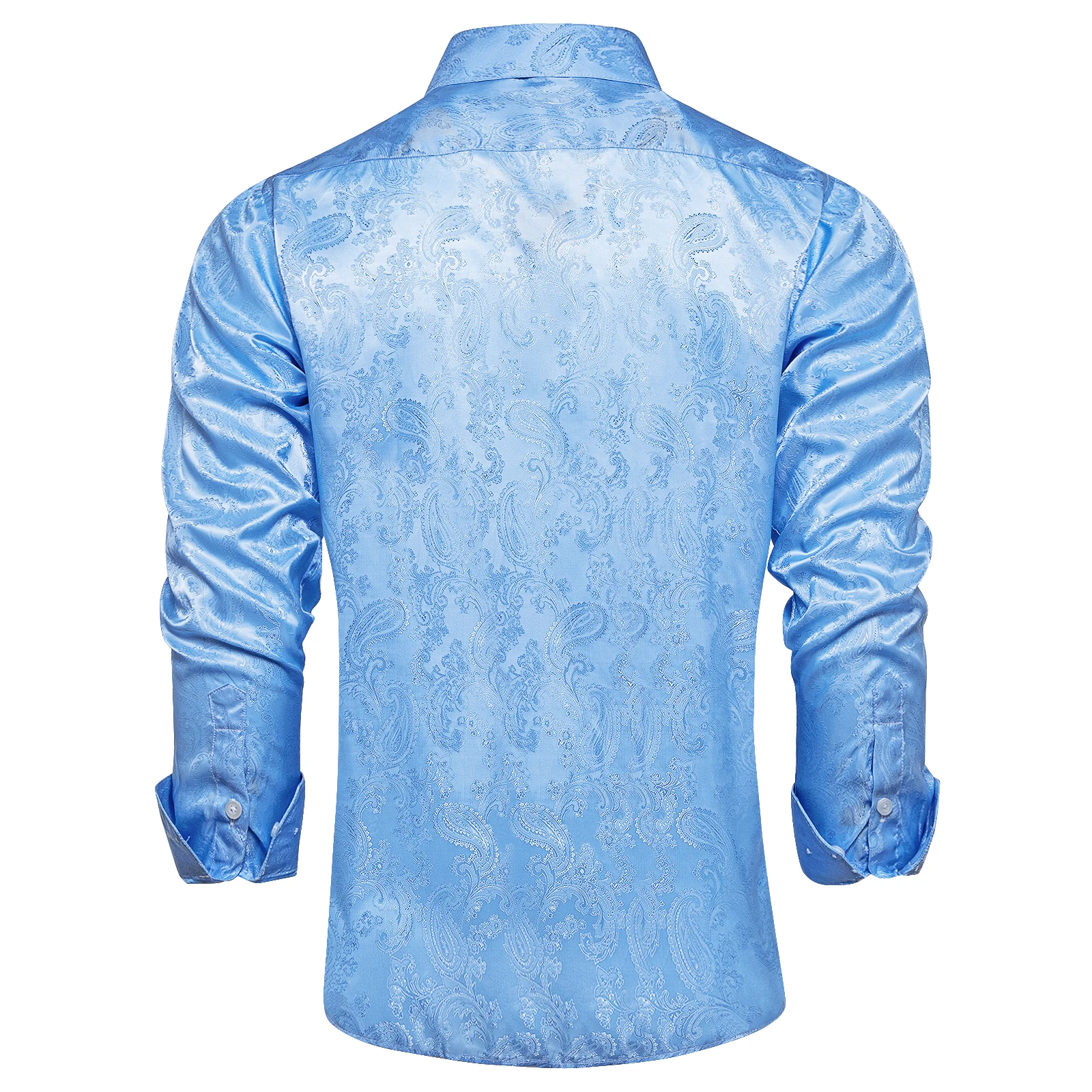Луксозни Светло сини мъжки копринени ризи за социален живот, смокинг с дълъг ръкав, обикновена ризи и блузи с шарени Вратовръзки, мъжки дрехи . ' - ' . 1