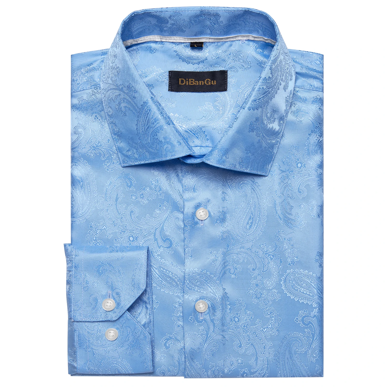 Луксозни Светло сини мъжки копринени ризи за социален живот, смокинг с дълъг ръкав, обикновена ризи и блузи с шарени Вратовръзки, мъжки дрехи . ' - ' . 2
