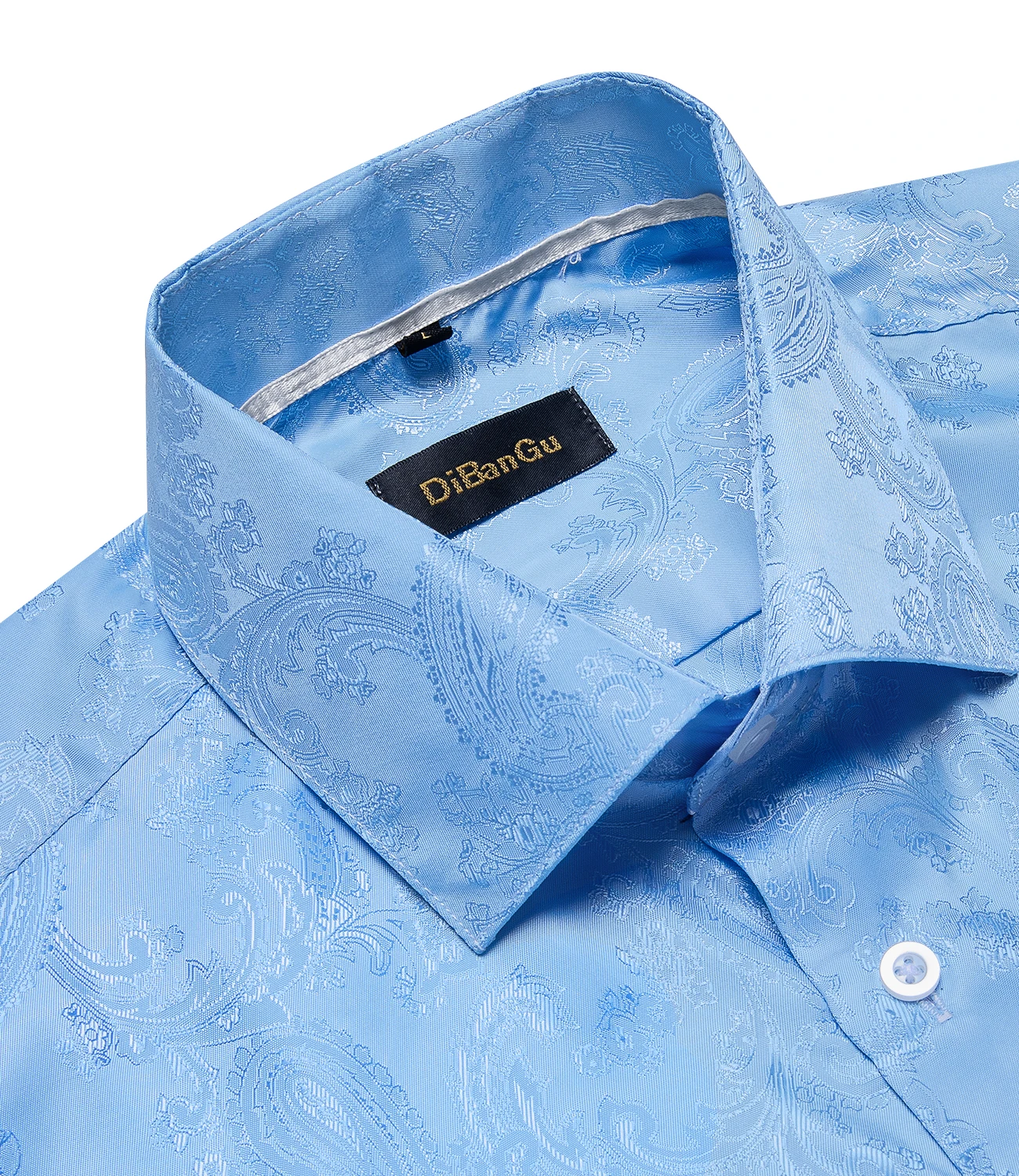 Луксозни Светло сини мъжки копринени ризи за социален живот, смокинг с дълъг ръкав, обикновена ризи и блузи с шарени Вратовръзки, мъжки дрехи . ' - ' . 3