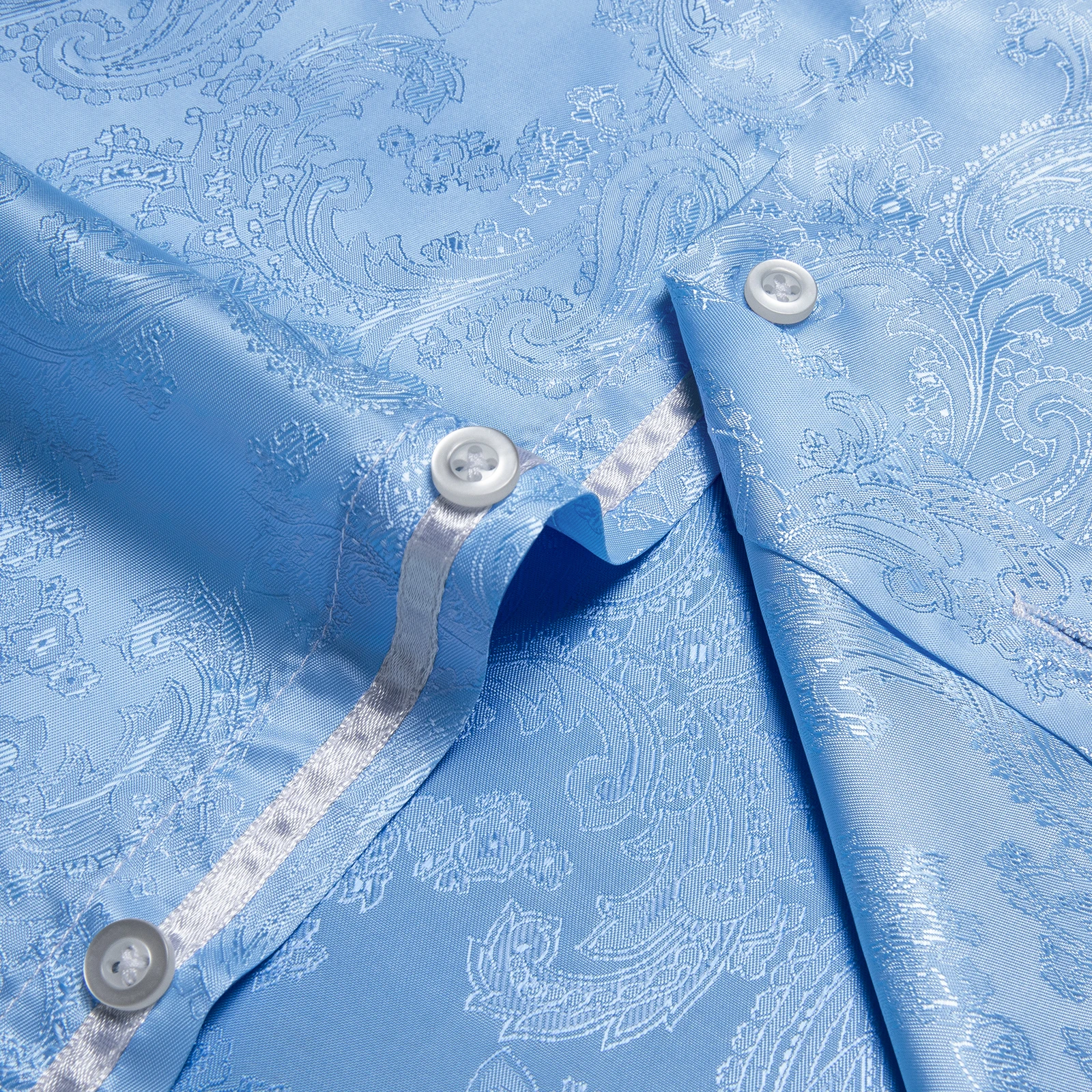 Луксозни Светло сини мъжки копринени ризи за социален живот, смокинг с дълъг ръкав, обикновена ризи и блузи с шарени Вратовръзки, мъжки дрехи . ' - ' . 4