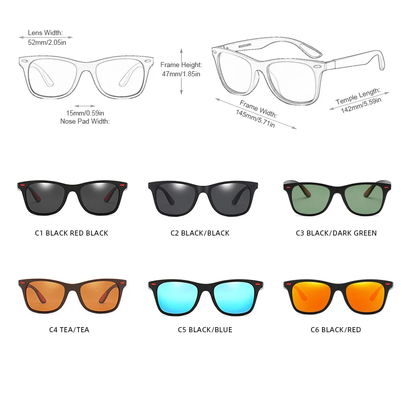 Спортни Поляризирани Слънчеви очила, Мъжки, Женски Класически Квадратни Пластмасови Слънчеви Очила За Шофиране, Мъжки Модни Черни Външни нюанси UV400 . ' - ' . 4