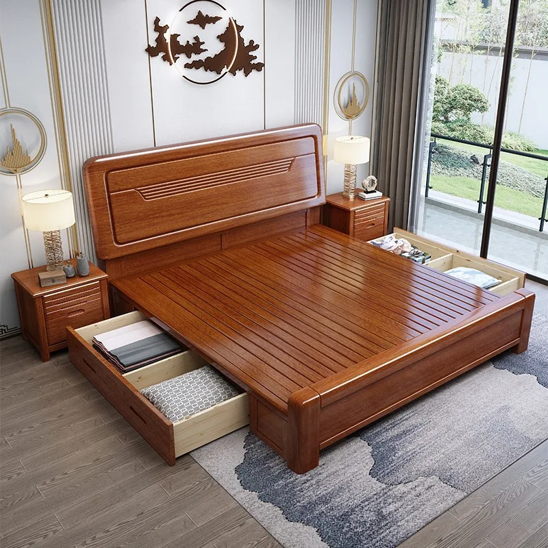 Легло от масив, китайски орех, 1,52 м, 1,82 м, богат на функции за единично и двойно легло за съхранение на вещите в основната спалня . ' - ' . 1