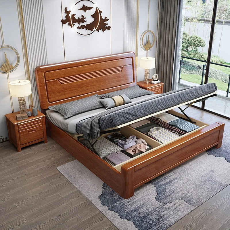 Легло от масив, китайски орех, 1,52 м, 1,82 м, богат на функции за единично и двойно легло за съхранение на вещите в основната спалня . ' - ' . 2