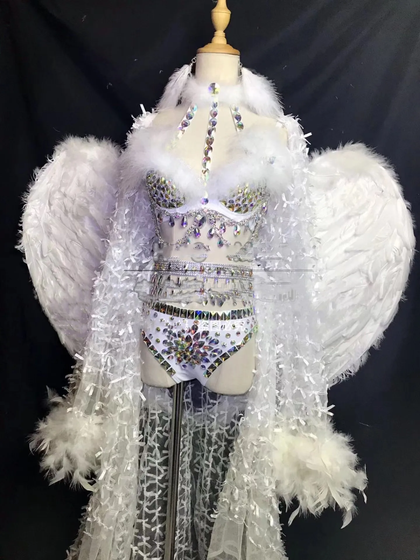 Модел, облечена в сутиен с бели криле от пера, бикини, пола, с влак, речта на феите-dj . ' - ' . 0