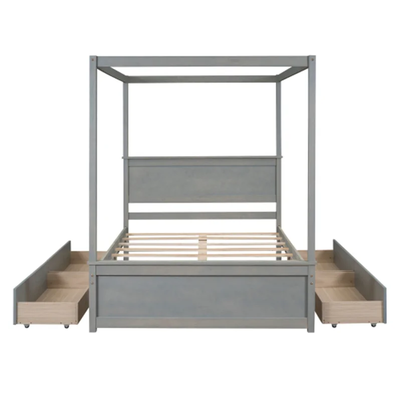 Дървено легло с четири колони и четири чекмеджета, в пълен размер легло на платформата с балдахин и поддерживающими пръчка, за мебели в спалнята не се изисква пружинен блок . ' - ' . 3