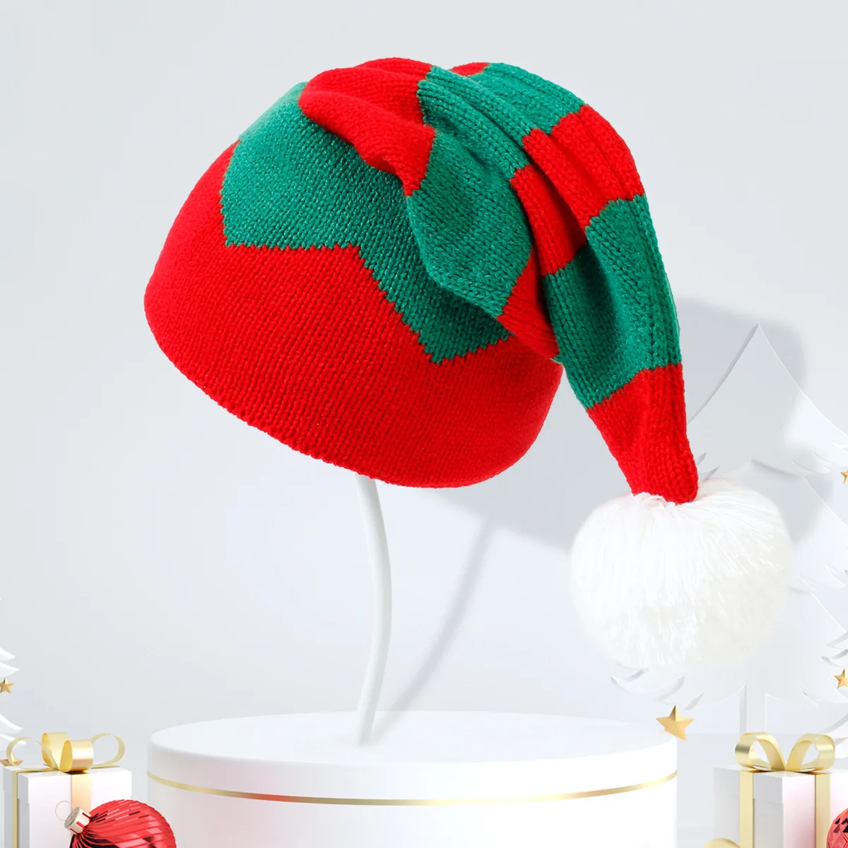 Коледна шапчица Дядо-Бини, Вязаная шапка, един Елф Дядо Коледа, Червено-Зелено Вязаная подарък шапка на една кука, честита Нова Година 2024, весела Коледа, Шапки . ' - ' . 1