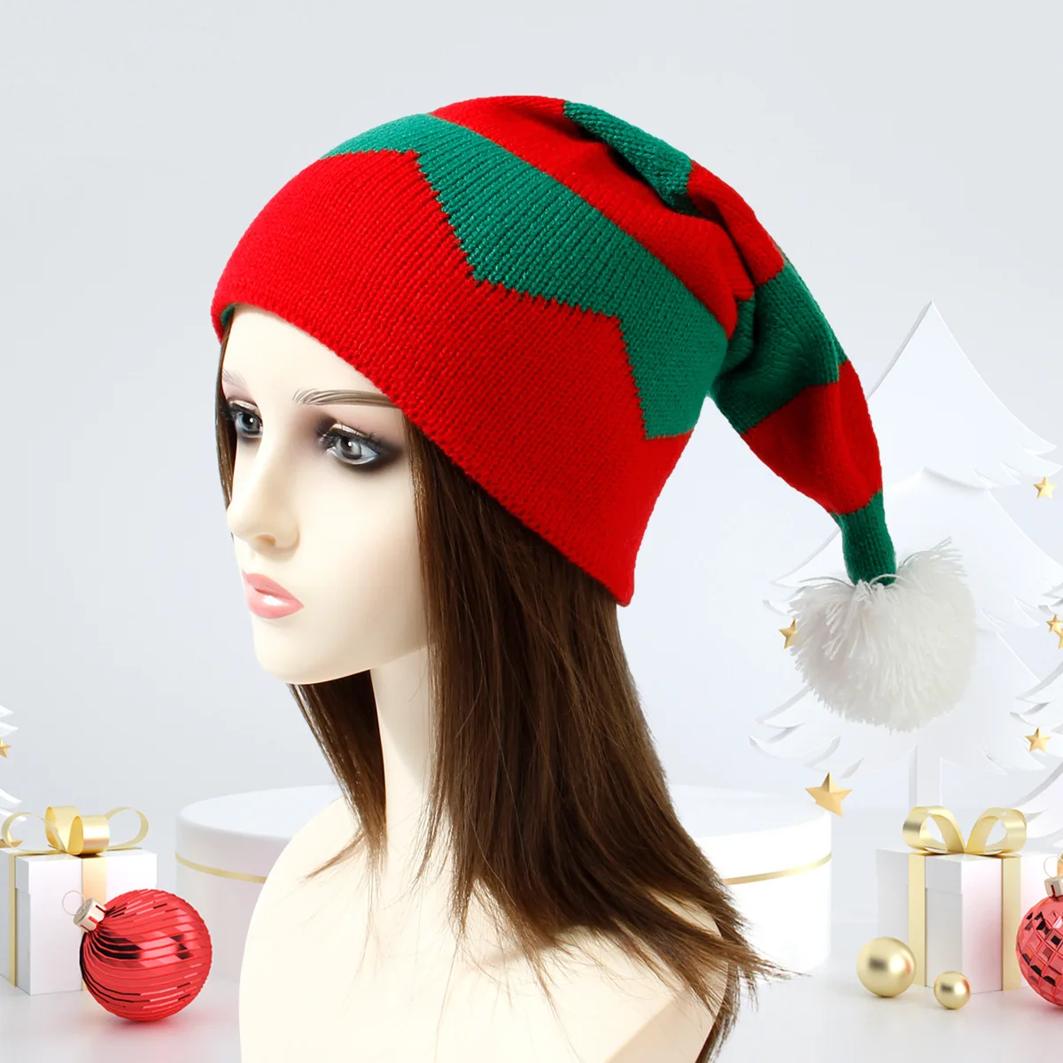 Коледна шапчица Дядо-Бини, Вязаная шапка, един Елф Дядо Коледа, Червено-Зелено Вязаная подарък шапка на една кука, честита Нова Година 2024, весела Коледа, Шапки . ' - ' . 2