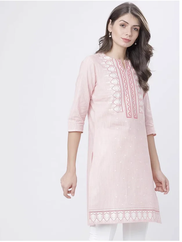 Дамски дрехи от чист памук в индийския национален стил, топ със средна дължина, с кръгло деколте и принтом . ' - ' . 2