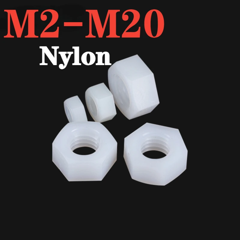Найлон Бяла Шестостенни Пластмасова Гайка Шестостенни Гайка M2 M2.5 M3 M4 M6 M8 M10 M12 M14 M16 M18 M20 Пластмаса Найлон спирала на кутията . ' - ' . 0
