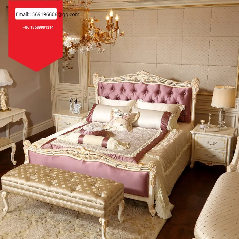 Европейската легло в луксозна издълбани от масивна дървесина двойна френска сватбена принцеса мебели за вила на поръчка . ' - ' . 1