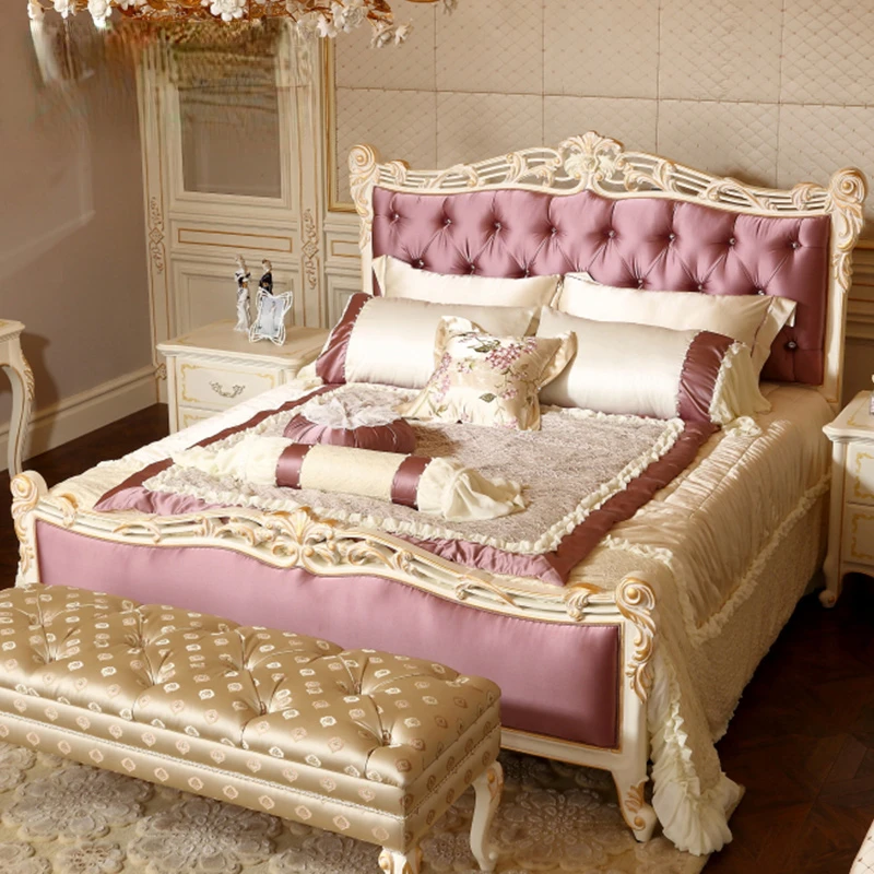 Европейската легло в луксозна издълбани от масивна дървесина двойна френска сватбена принцеса мебели за вила на поръчка . ' - ' . 2