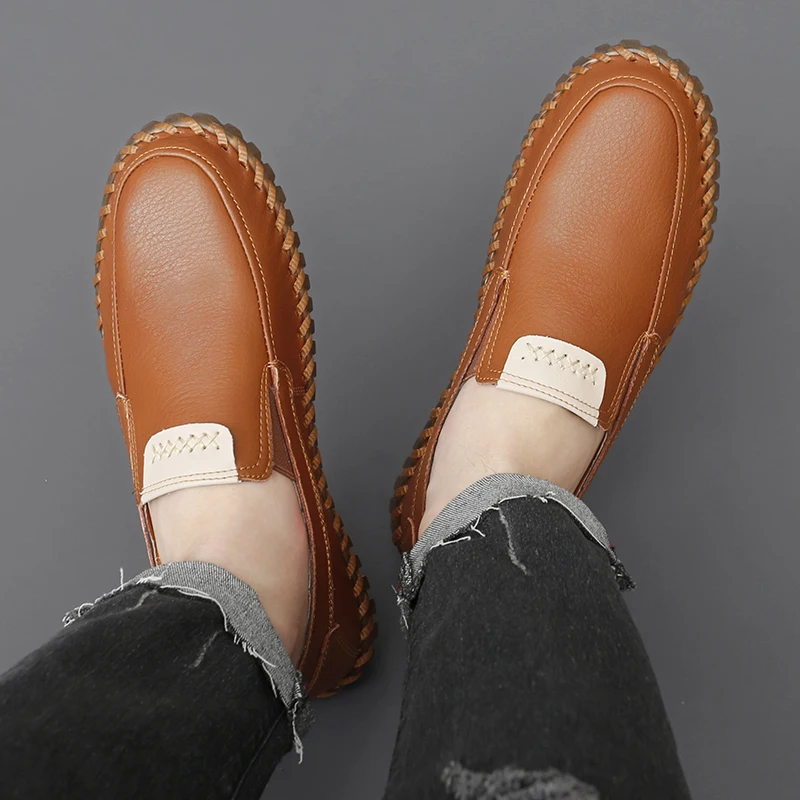 Пролет-есен нова мъжки кожени обувки на не-хлъзгава подметка, мъжки обувки големи размери 2023, Обувки за шофиране, ежедневни обувки, ръчно изработени . ' - ' . 1