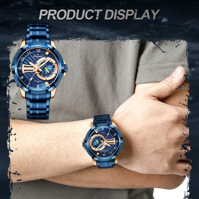 Оригиналната марка NAVIFORCE, Съблазнителен мъжки ръчен часовник, с моден каишка от неръждаема стомана, Водоустойчив мъжки кварцов часовник с Календар 2023 г. . ' - ' . 1