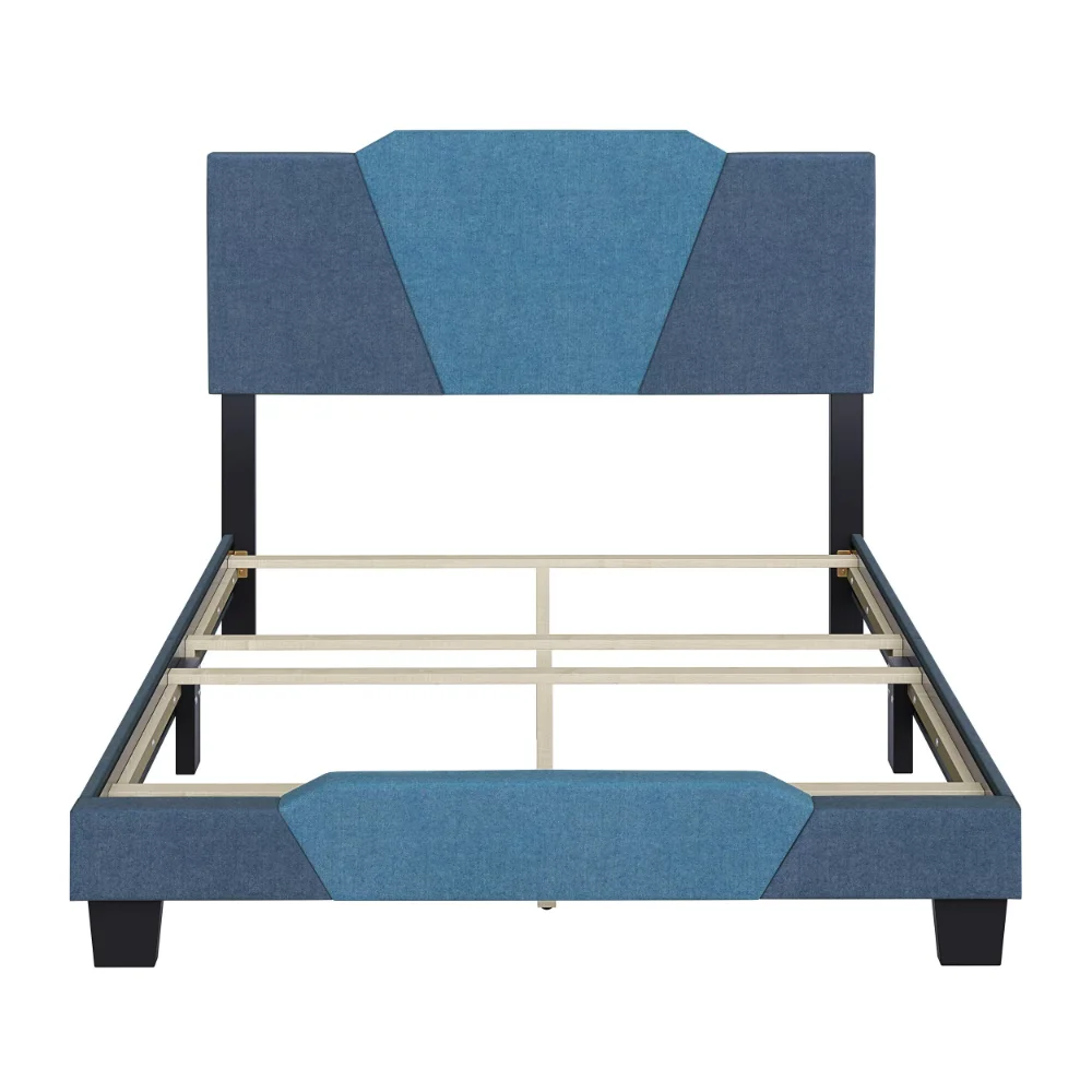 Рамка на легло Boyd Sleep Tuscany с геометрична материи от лен цвят на океана и средно-синьо . ' - ' . 2
