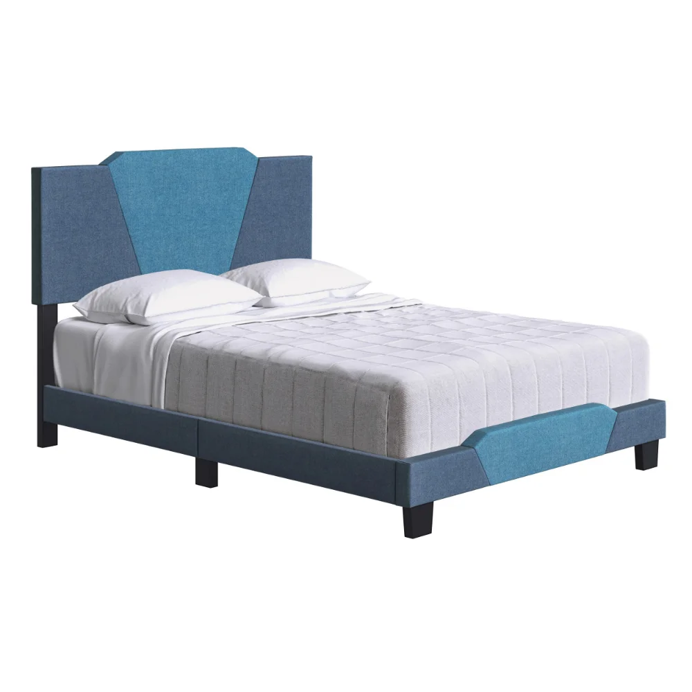 Рамка на легло Boyd Sleep Tuscany с геометрична материи от лен цвят на океана и средно-синьо . ' - ' . 3