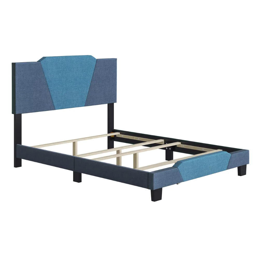Рамка на легло Boyd Sleep Tuscany с геометрична материи от лен цвят на океана и средно-синьо . ' - ' . 4