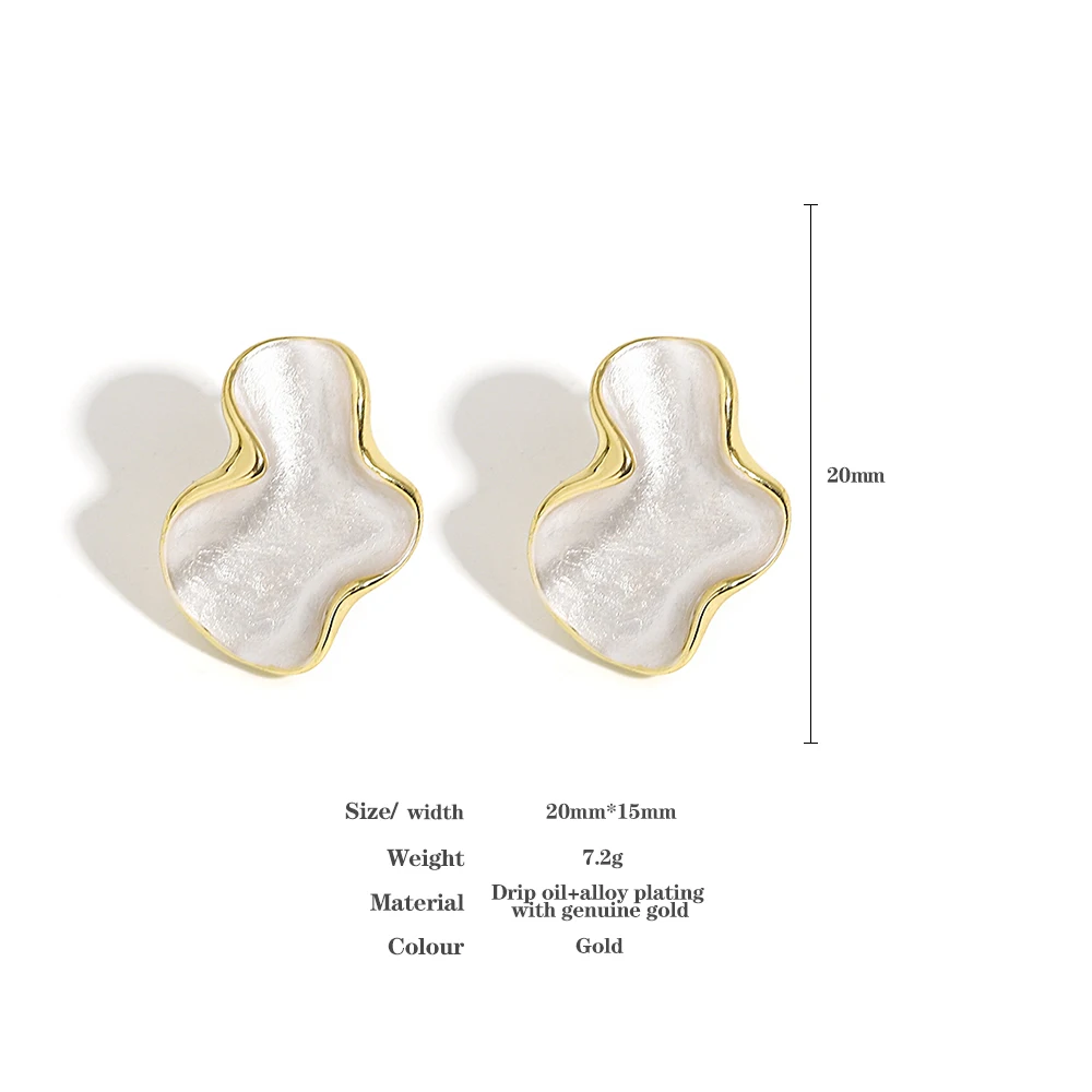 AENSOA, Корейски обеци-карамфил под формата на облаци с бели емайл за жени, Позлатени обеци от медна сплав геометрична форма, с неправилна форма, бижута . ' - ' . 5
