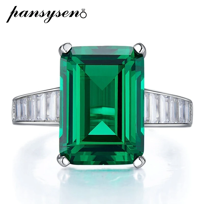 PANSYSEN, Луксозно сребро 925 Проба, 10x14 мм, Emerald кройката, Emerald диамант, пръстен за Годишнина, Бижута на Едро . ' - ' . 0