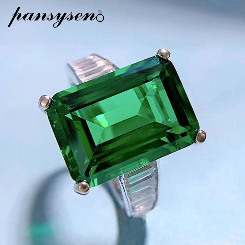 PANSYSEN, Луксозно сребро 925 Проба, 10x14 мм, Emerald кройката, Emerald диамант, пръстен за Годишнина, Бижута на Едро . ' - ' . 2