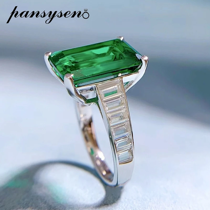 PANSYSEN, Луксозно сребро 925 Проба, 10x14 мм, Emerald кройката, Emerald диамант, пръстен за Годишнина, Бижута на Едро . ' - ' . 3