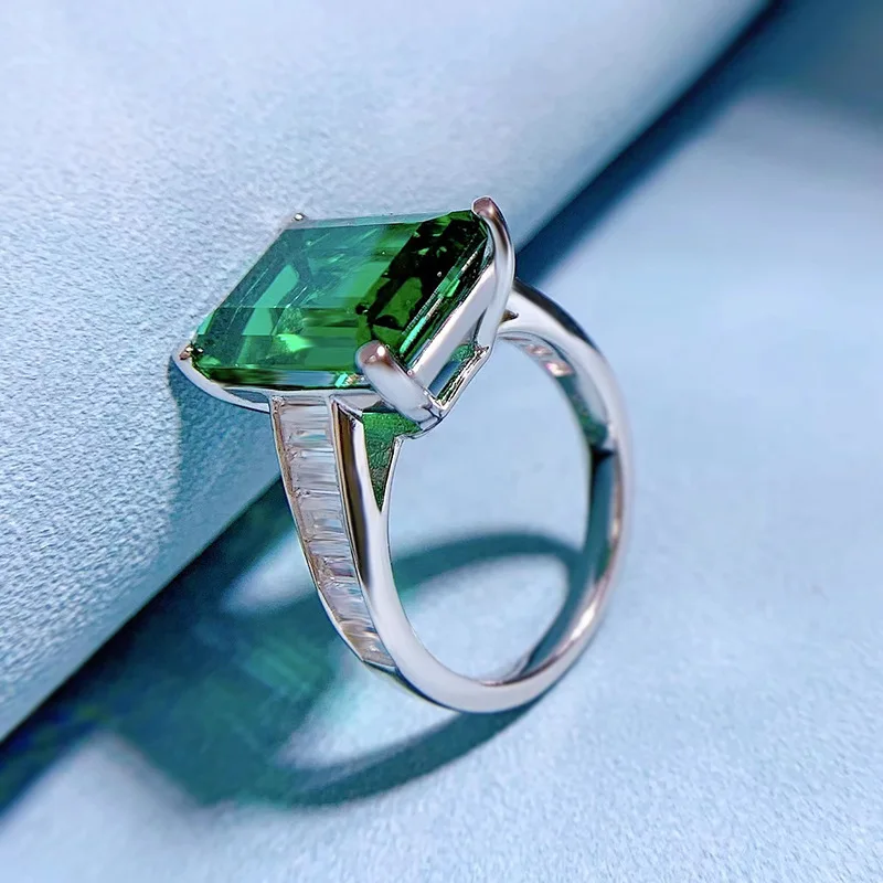 PANSYSEN, Луксозно сребро 925 Проба, 10x14 мм, Emerald кройката, Emerald диамант, пръстен за Годишнина, Бижута на Едро . ' - ' . 4