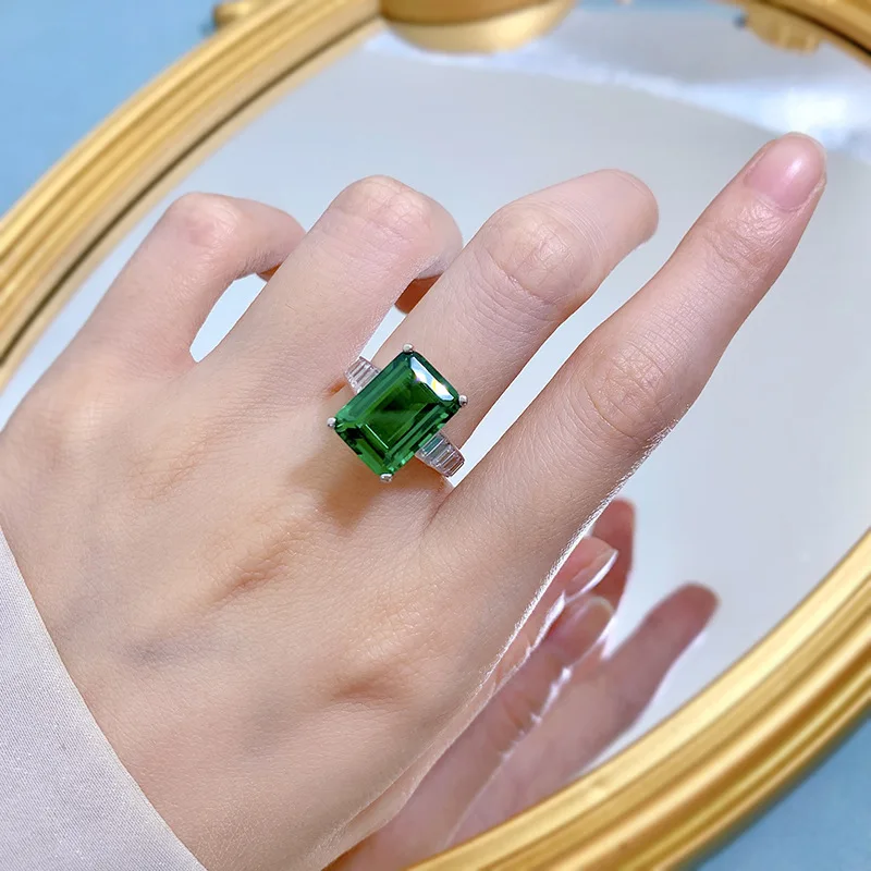 PANSYSEN, Луксозно сребро 925 Проба, 10x14 мм, Emerald кройката, Emerald диамант, пръстен за Годишнина, Бижута на Едро . ' - ' . 5