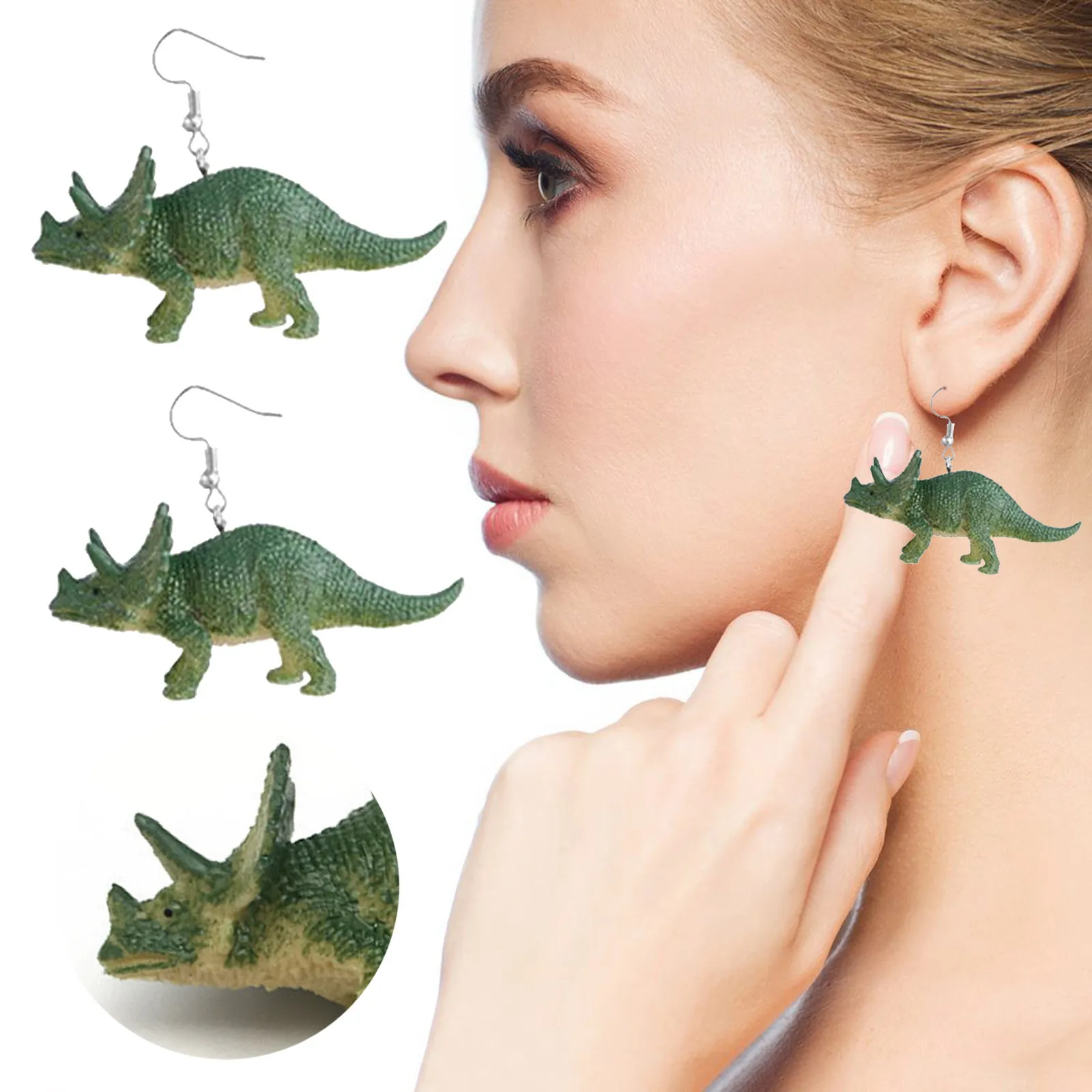 Дамски обици-висулки от смола Сладки Обици-висулки за момичета Висулка във формата на динозавър, Хипоалергенни обеци в формата на динозавър . ' - ' . 1