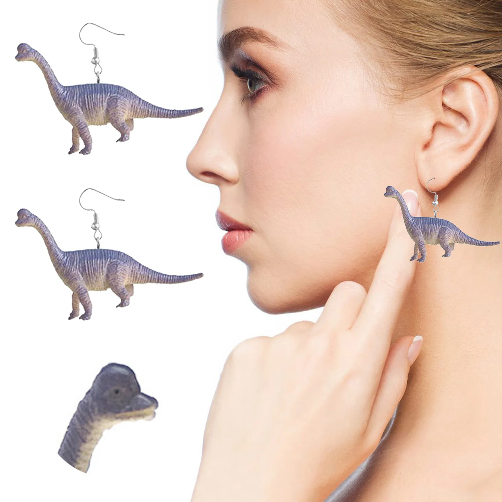 Дамски обици-висулки от смола Сладки Обици-висулки за момичета Висулка във формата на динозавър, Хипоалергенни обеци в формата на динозавър . ' - ' . 4