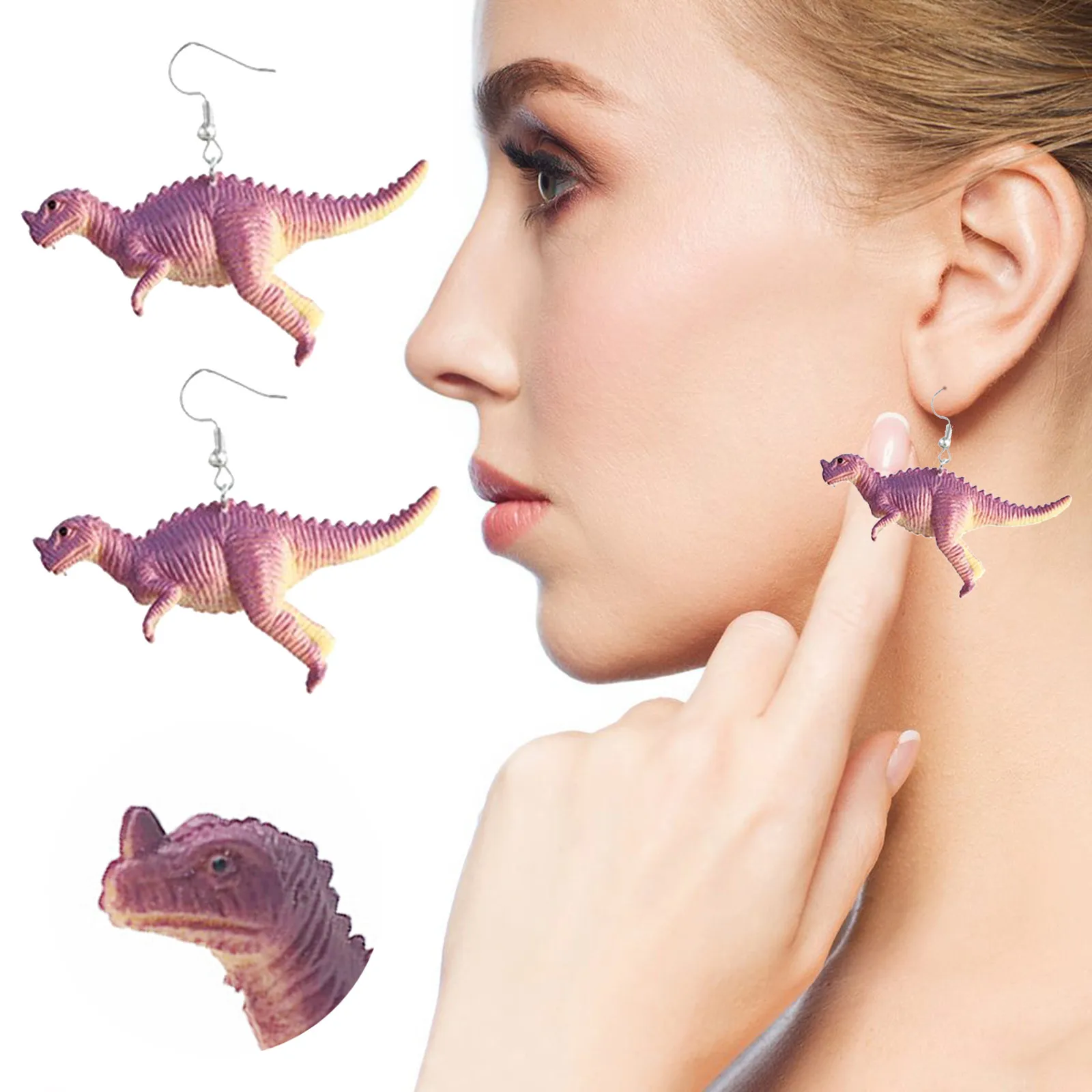 Дамски обици-висулки от смола Сладки Обици-висулки за момичета Висулка във формата на динозавър, Хипоалергенни обеци в формата на динозавър . ' - ' . 5