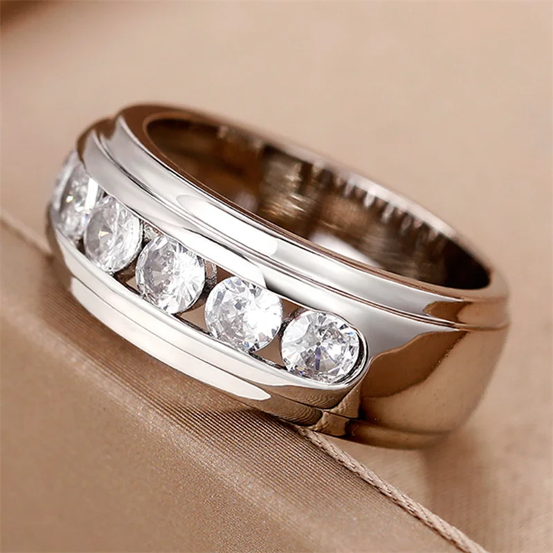 Сребърни Двойка пръстени с кръгла кубическим Цирконием Обикновен Универсален дизайн на Годежни пръстени, Пръстени за влюбени Ефектните Бижута . ' - ' . 1