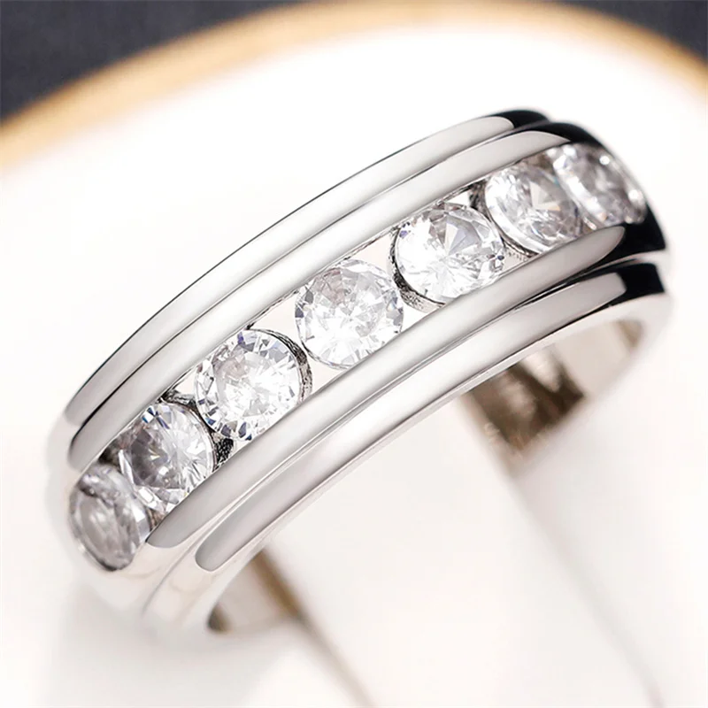 Сребърни Двойка пръстени с кръгла кубическим Цирконием Обикновен Универсален дизайн на Годежни пръстени, Пръстени за влюбени Ефектните Бижута . ' - ' . 3