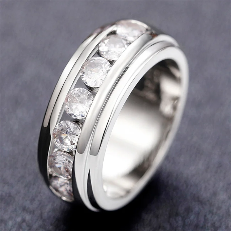 Сребърни Двойка пръстени с кръгла кубическим Цирконием Обикновен Универсален дизайн на Годежни пръстени, Пръстени за влюбени Ефектните Бижута . ' - ' . 4