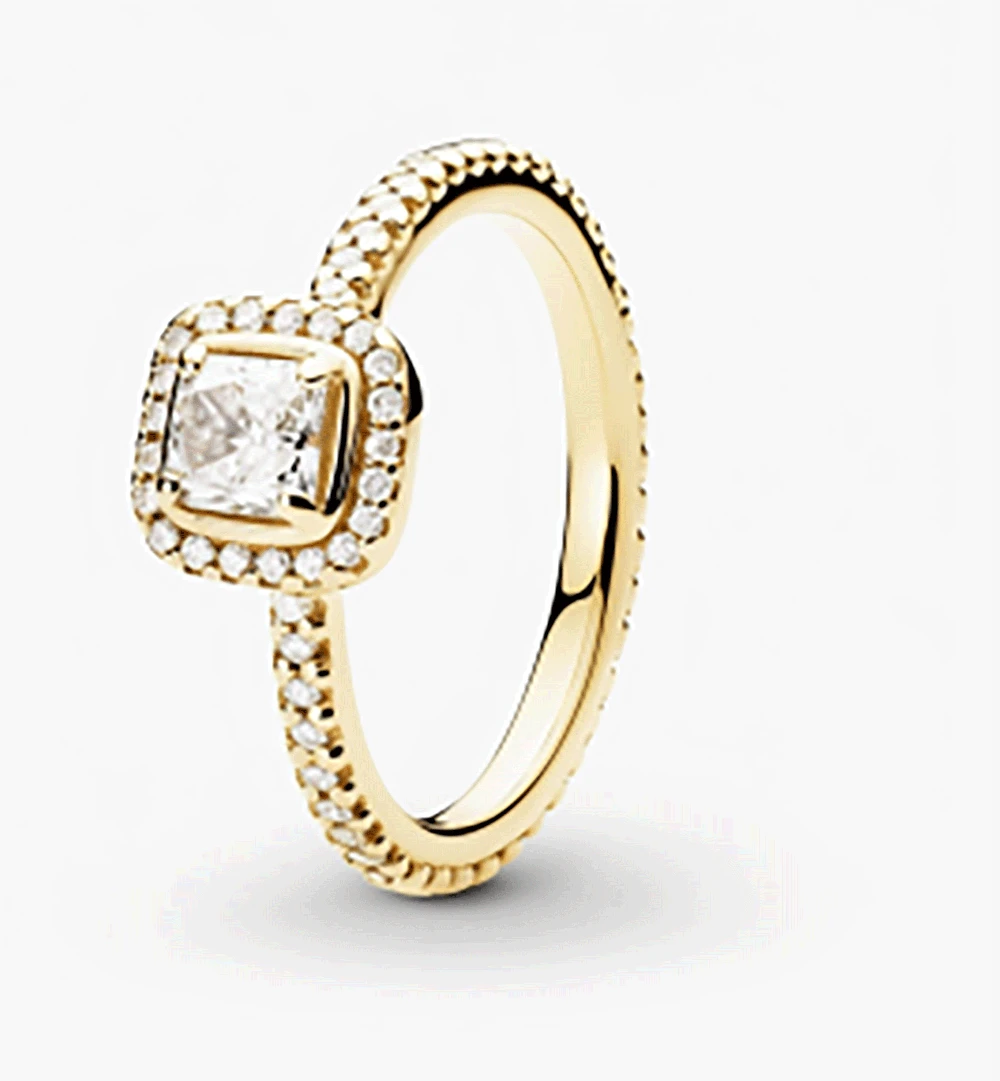 Сребро S925 проби, жълто злато 18 карата пръстен с диамант на Пандора с гладък ръб PAN04R - страхотна комбинация от естествен и синтетичен . ' - ' . 1