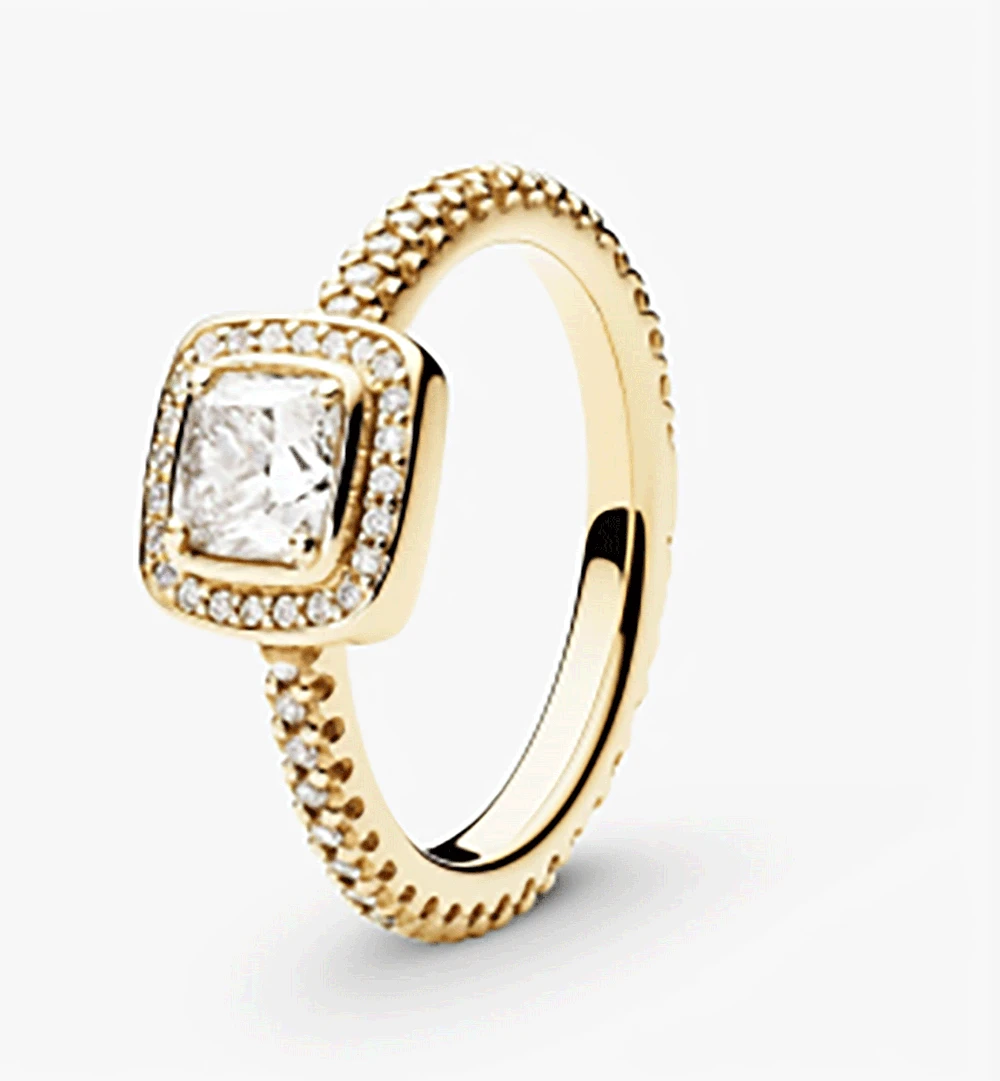 Сребро S925 проби, жълто злато 18 карата пръстен с диамант на Пандора с гладък ръб PAN04R - страхотна комбинация от естествен и синтетичен . ' - ' . 3