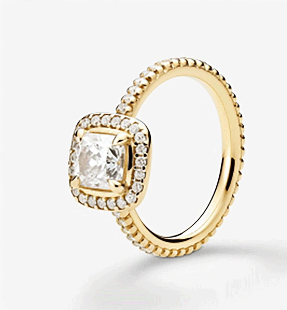 Сребро S925 проби, жълто злато 18 карата пръстен с диамант на Пандора с гладък ръб PAN04R - страхотна комбинация от естествен и синтетичен . ' - ' . 4