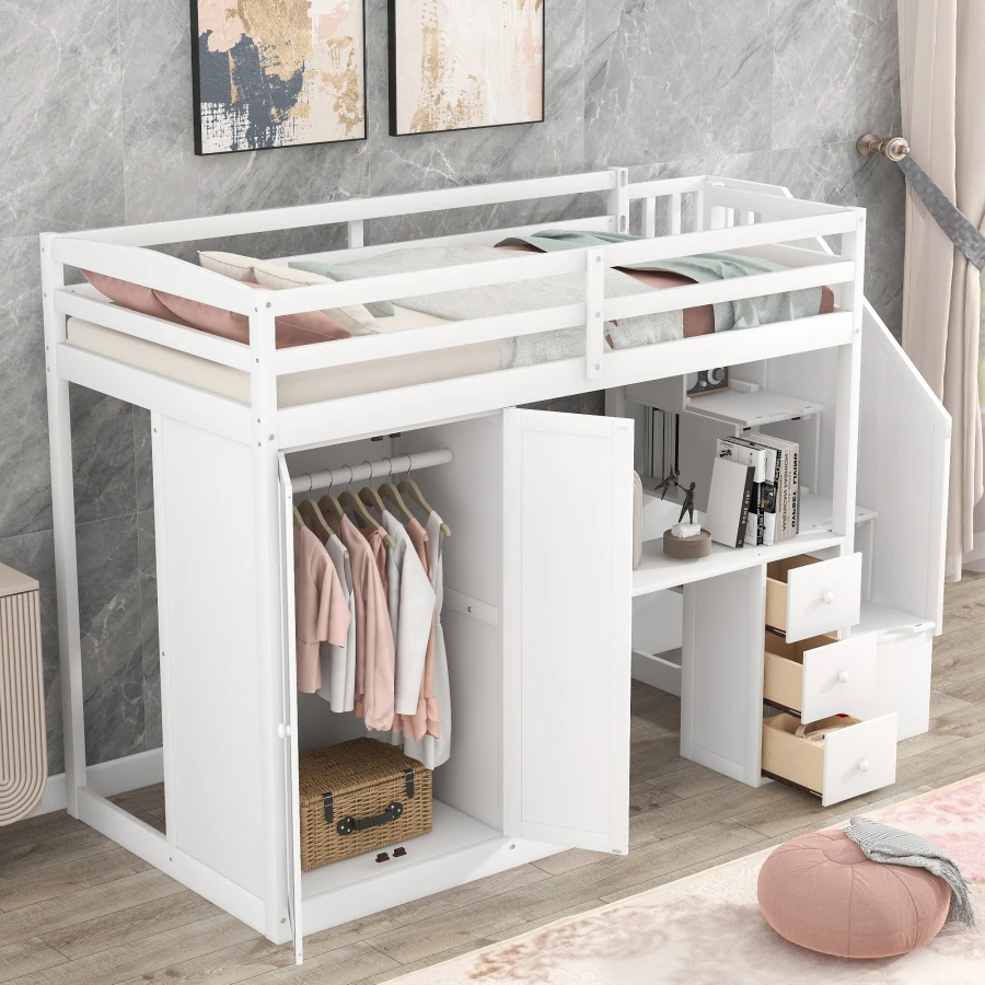 Двойно легло таванско помещение с килер и стълбище за съхранение на неща, вграден бюро, чекмеджета и един шкаф в 1, таванско помещение Легло за детска спалня . ' - ' . 1