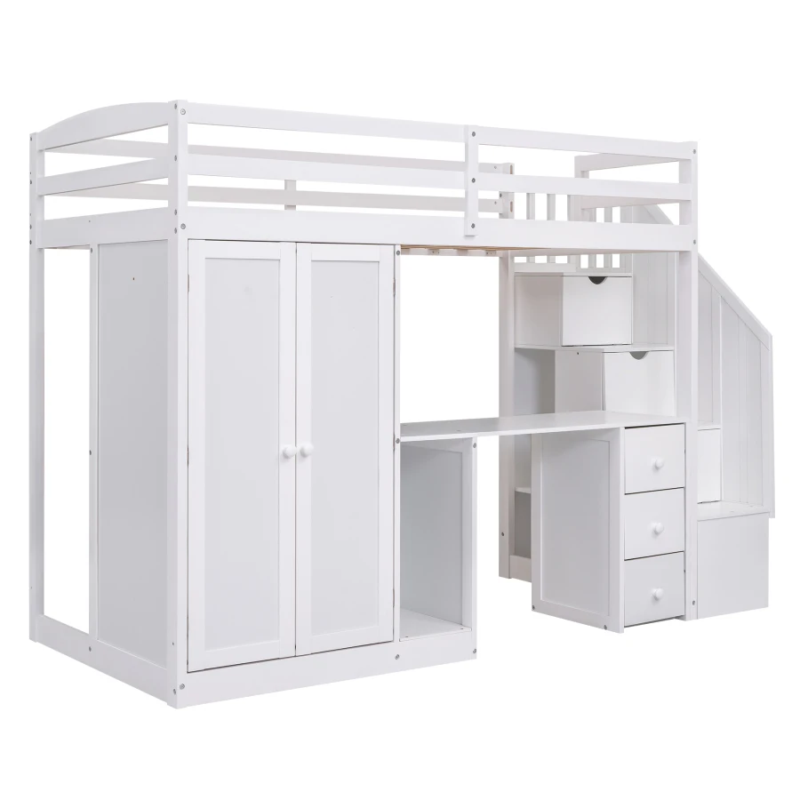 Двойно легло таванско помещение с килер и стълбище за съхранение на неща, вграден бюро, чекмеджета и един шкаф в 1, таванско помещение Легло за детска спалня . ' - ' . 3