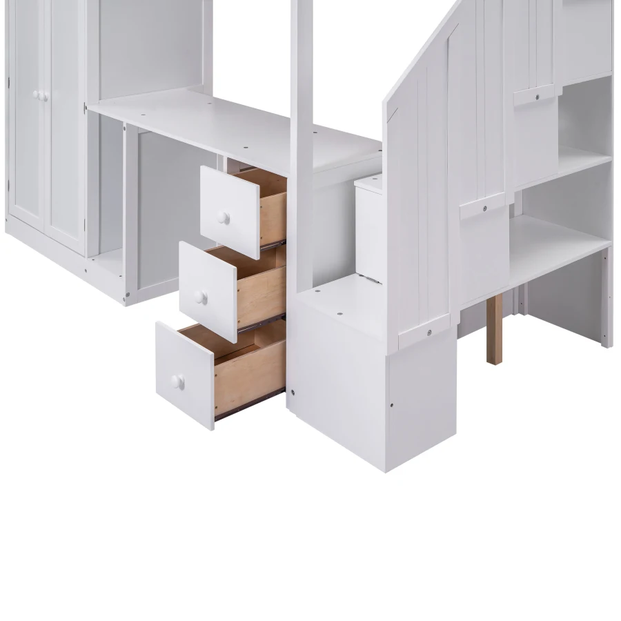 Двойно легло таванско помещение с килер и стълбище за съхранение на неща, вграден бюро, чекмеджета и един шкаф в 1, таванско помещение Легло за детска спалня . ' - ' . 4