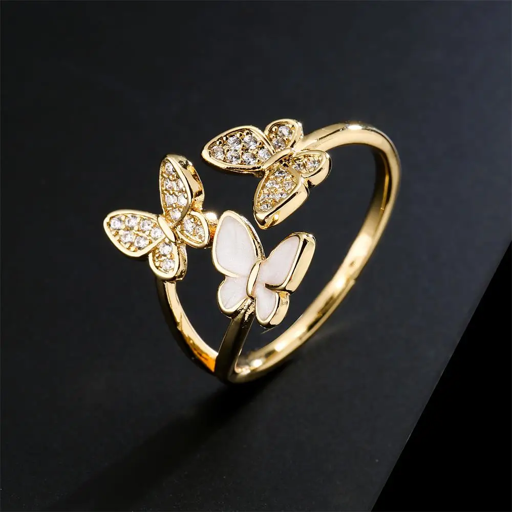cmoonry 2023 Модно златен пръстен-пеперуда с висулки на пръст, Външен дизайн, Регулируема, Луксозни сватбени декорации с кубическим цирконием ААА-подарък . ' - ' . 0