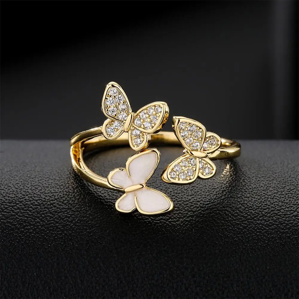 cmoonry 2023 Модно златен пръстен-пеперуда с висулки на пръст, Външен дизайн, Регулируема, Луксозни сватбени декорации с кубическим цирконием ААА-подарък . ' - ' . 1