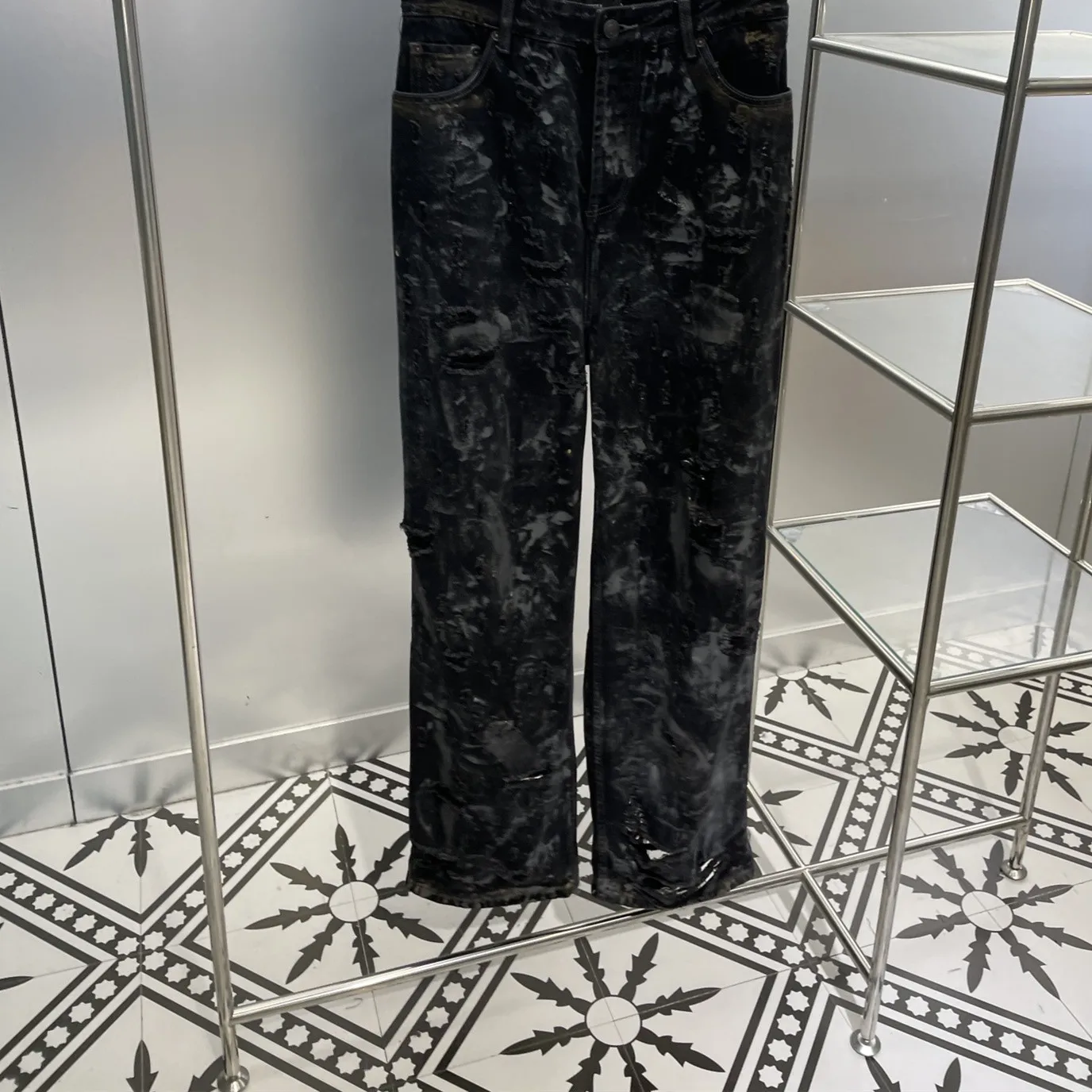 Луксозни маркови черни дънки с ожулвания, оригинални дизайнерски мъжки панталони с дупки, високо качество на известни дамски панталони, с петна . ' - ' . 1
