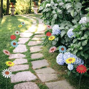 3 Стил, 5 бр., Разноцветни Цветя, Пеперуди, Цветни топове, Набор от пръчки, Творчески Реалистичен Декор за вътрешно и Външно градина, на Пот, на тревата в двора,