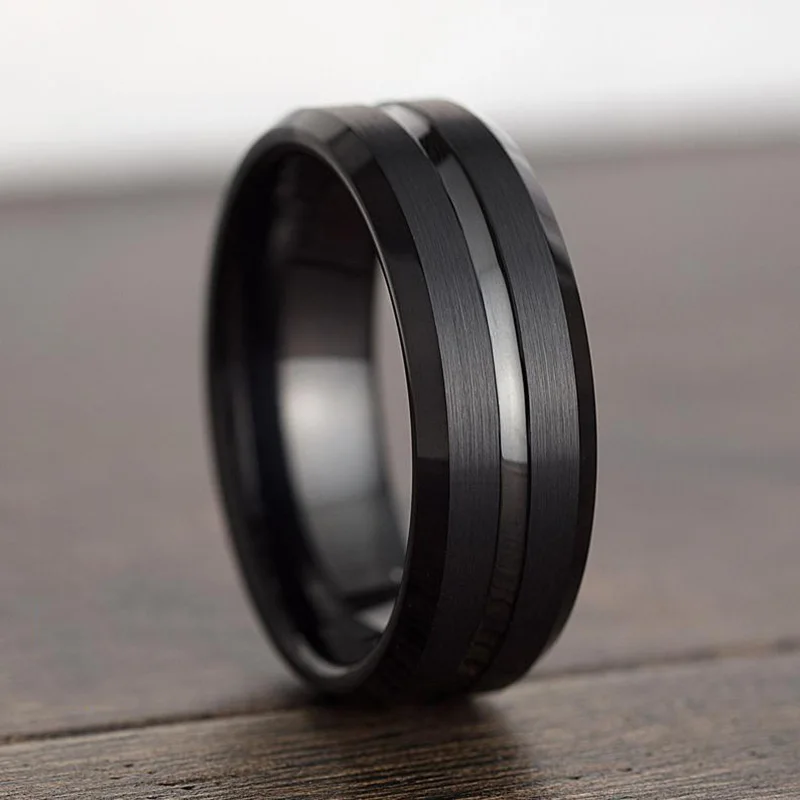 2023 Модни бижута 8 мм, черни пръстени от неръждаема стомана, мъжки аксесоари, подарък за годишнина, Класически мъжки пръстени с канали . ' - ' . 2